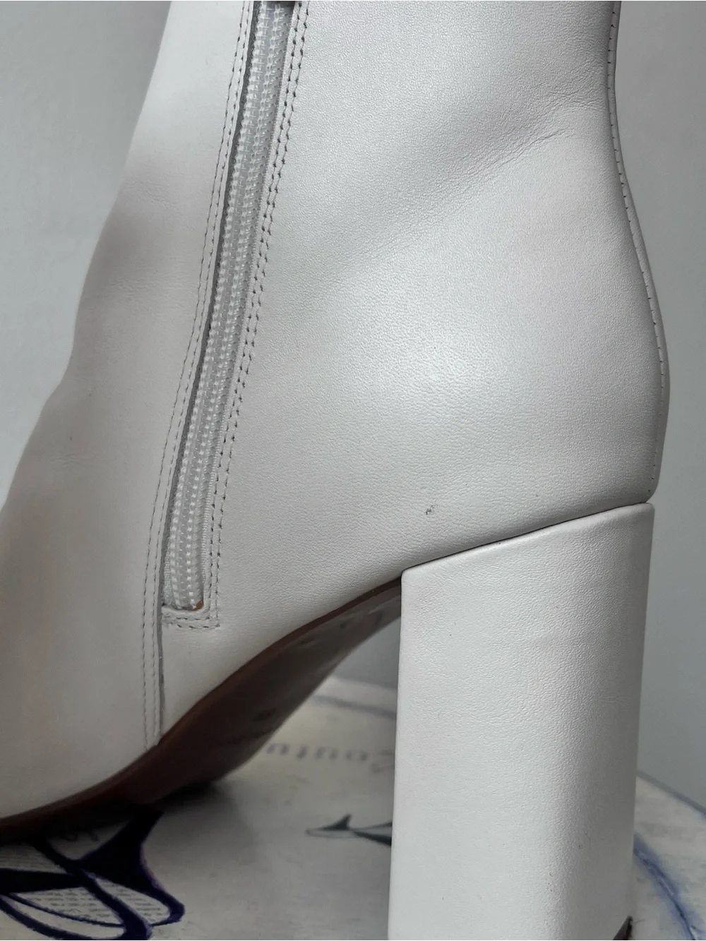Marc Fisher NEBULA Bone White Leather Square-Toe Women’s Ankle Heeled Boots 8
